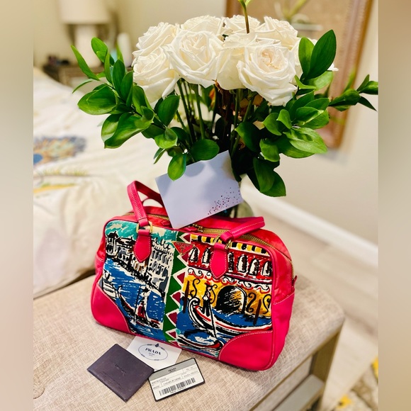 SOLD on eBay Limited Edition PRADA Canapa Leather St Venez Tote Handbag Pink Bag - Picture 1 of 11